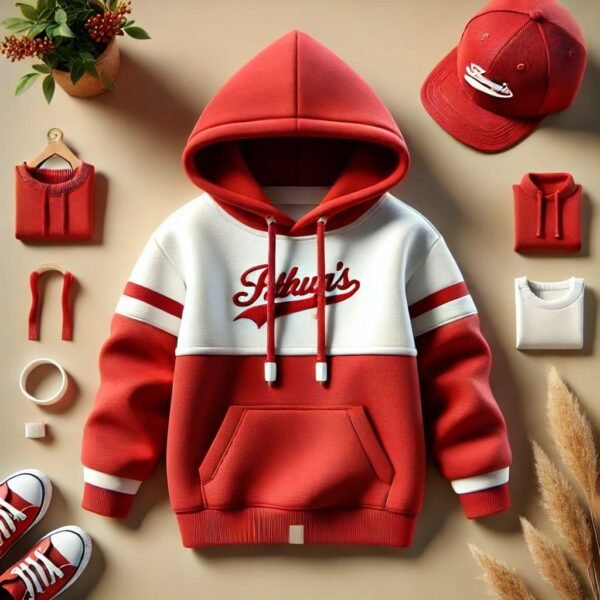 Ajay's Soft Red Hoodie with White Accents