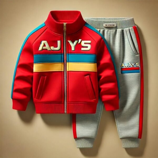 Ajay's Red Kids' Tracksuit with Yellow Accents