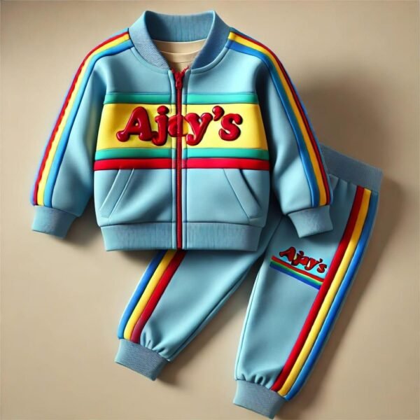 Ajay's Blue Kids' Tracksuit with Yellow and Red Accents