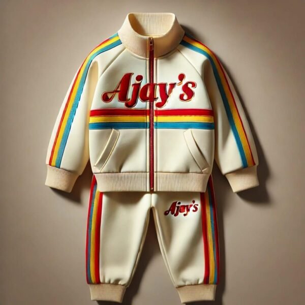 Ajay's Cream Kids' Tracksuit with Yellow and Red Accents