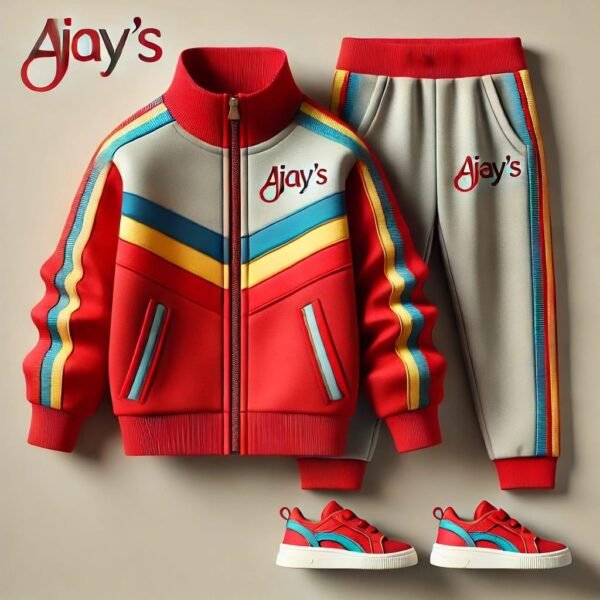 Ajay's Red and Gray Kids' Tracksuit