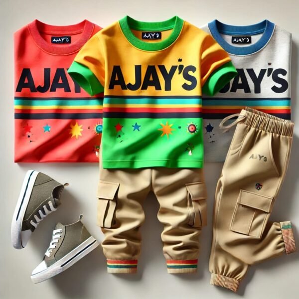 Ajay's Kids' Colorful T-Shirt and Cargo Pants Set